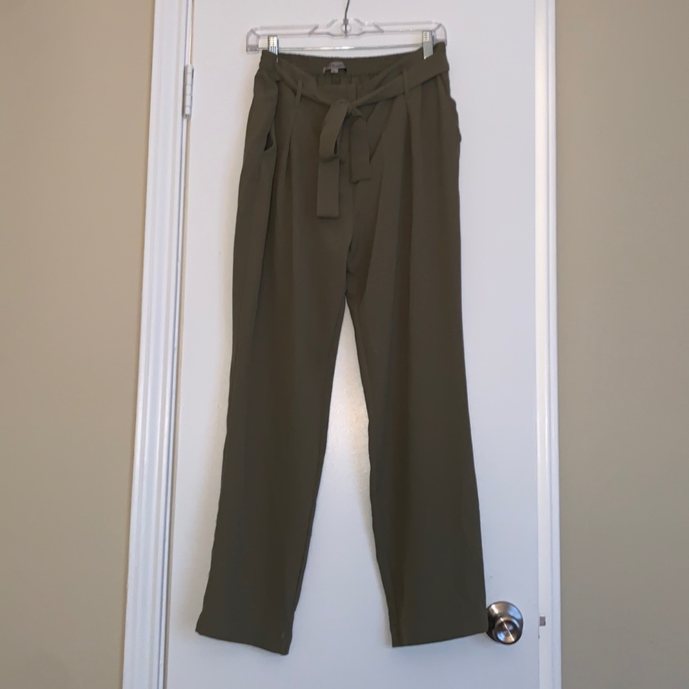 Olive Front Tie Dress Pants